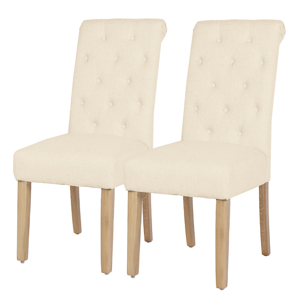 Polsterstuhl Neum 2er-Set - Webstoff / Eiche massiv - Weiß / Eiche
