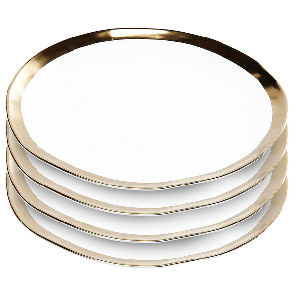 Frühstücksteller Bell (4er-Set) - Porzellan - Weiß  / Gold