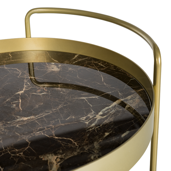 Servierwagen GLENDING - Keramik / Stahl - Marmor Braun Dekor / Gold