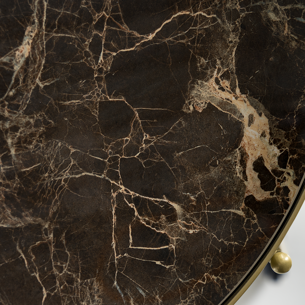 Servierwagen GLENDING - Keramik / Stahl - Marmor Braun Dekor / Gold