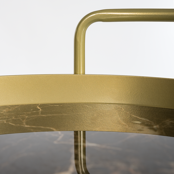 Servierwagen GLENDING - Keramik / Stahl - Marmor Braun Dekor / Gold
