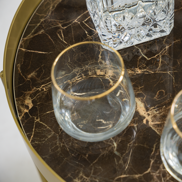 Servierwagen GLENDING - Keramik / Stahl - Marmor Braun Dekor / Gold