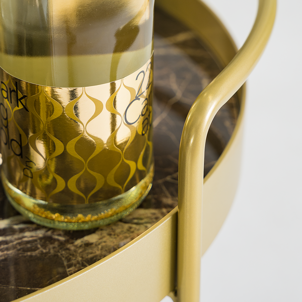 Servierwagen GLENDING - Keramik / Stahl - Marmor Braun Dekor / Gold