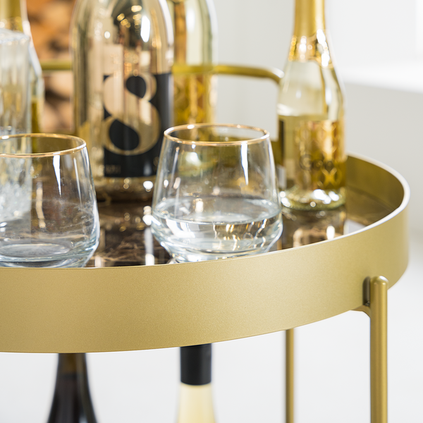 Servierwagen GLENDING - Keramik / Stahl - Marmor Braun Dekor / Gold