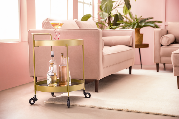 Servierwagen GLENDING - Keramik / Stahl - Marmor Braun Dekor / Gold