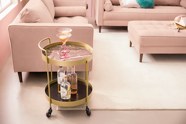 Servierwagen GLENDING - Keramik / Stahl - Marmor Braun Dekor / Gold