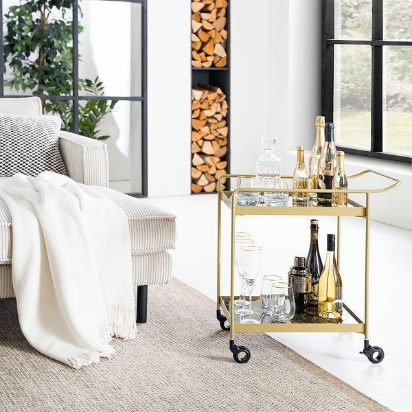 Servierwagen Randalstown - Keramik / Metall - Marmor Braun Dekor / Gold