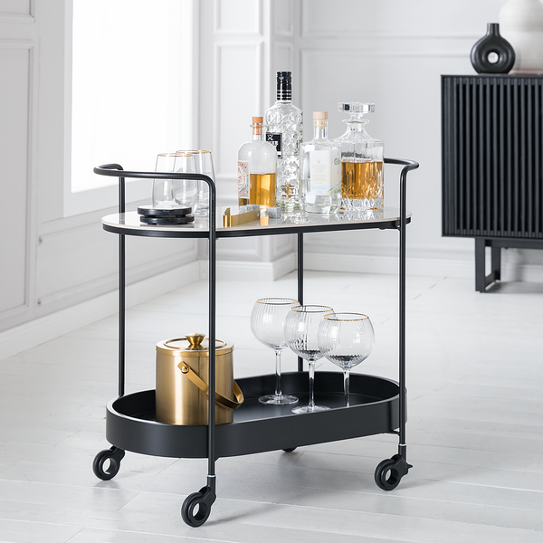Servierwagen Valleymount - Keramik / Metall - Marmor Weiß Dekor / Schwarz