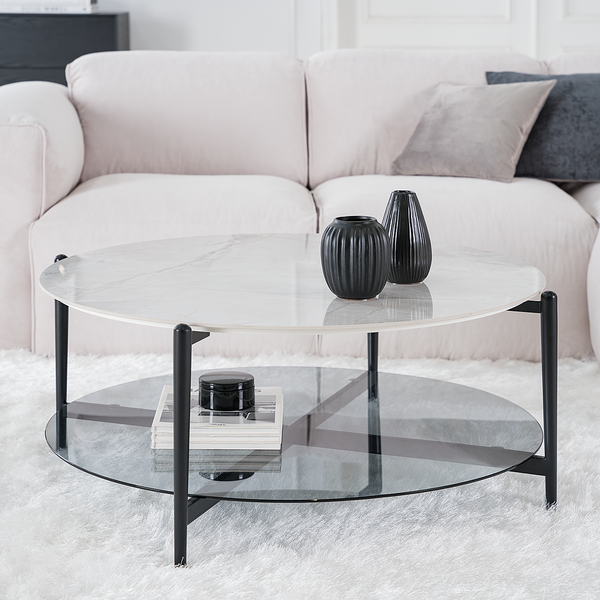Couchtisch HAYESTOWN - Keramik / Stahl - Marmor Weiß Dekor / Schwarz
