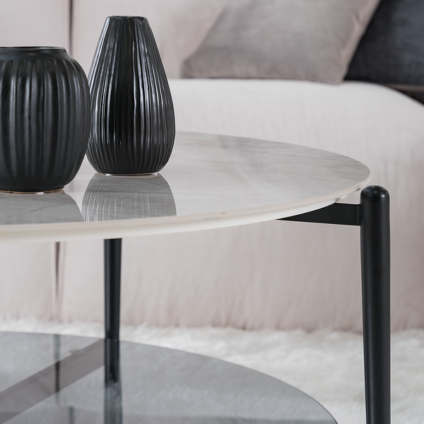 Couchtisch HAYESTOWN - Keramik / Stahl - Marmor Weiß Dekor / Schwarz