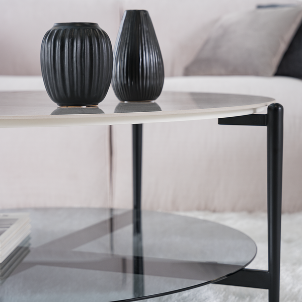 Couchtisch HAYESTOWN - Keramik / Stahl - Marmor Weiß Dekor / Schwarz