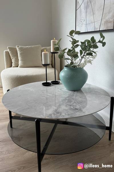 Couchtisch HAYESTOWN - Keramik / Stahl - Marmor Weiß Dekor / Schwarz