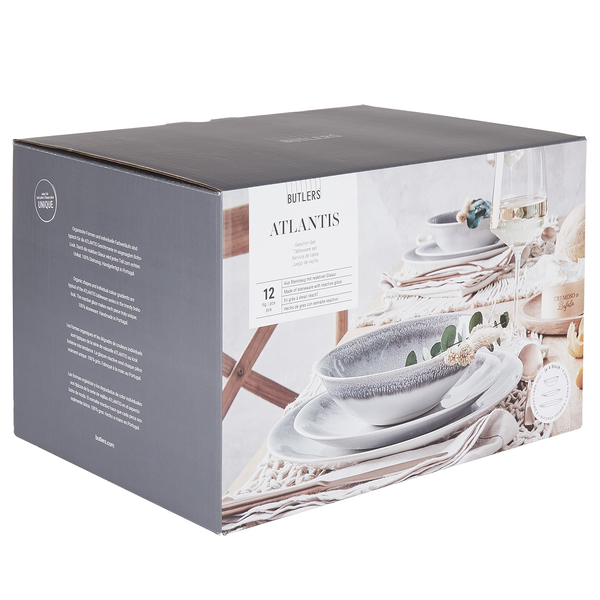 Geschirr-Set ATLANTIS 12-tlg. - Steinzeug - Weiß / Grau - Weiß / Grau