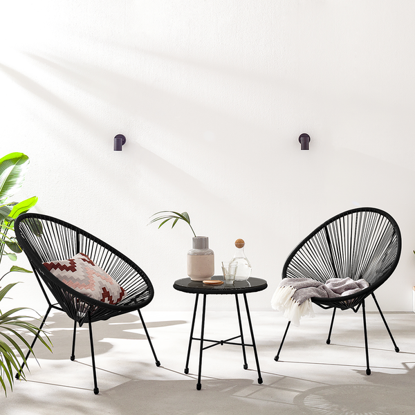 Sitzgruppe Copacabana 3-teilig - Stahl / Polyrattan - Schwarz