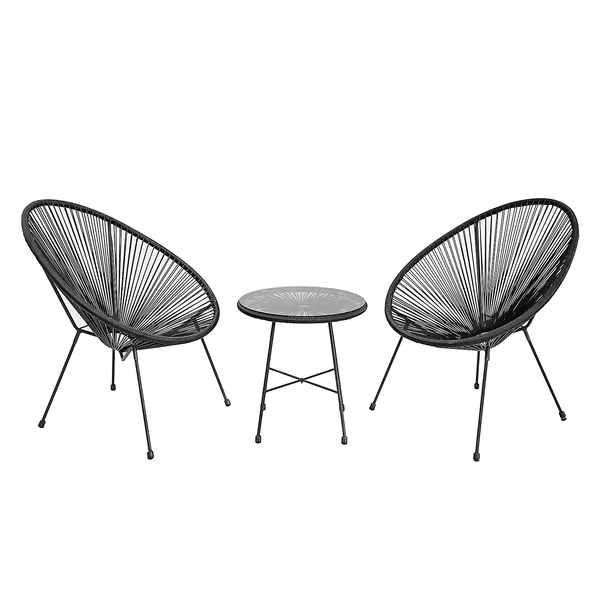 Sitzgruppe Copacabana 3-teilig - Stahl / Polyrattan - Schwarz