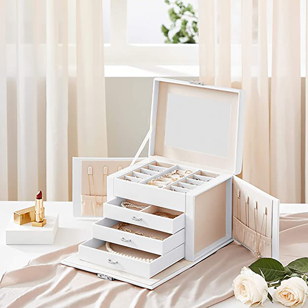 Schmuckbox La Chapelle IV - Kunstleder / Samt - Weiß / Beige