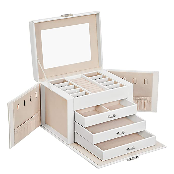 Schmuckbox La Chapelle IV - Kunstleder / Samt - Weiß / Beige