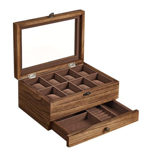 Uhrenbox Tosside - Paulownia massiv / Samt - Braun