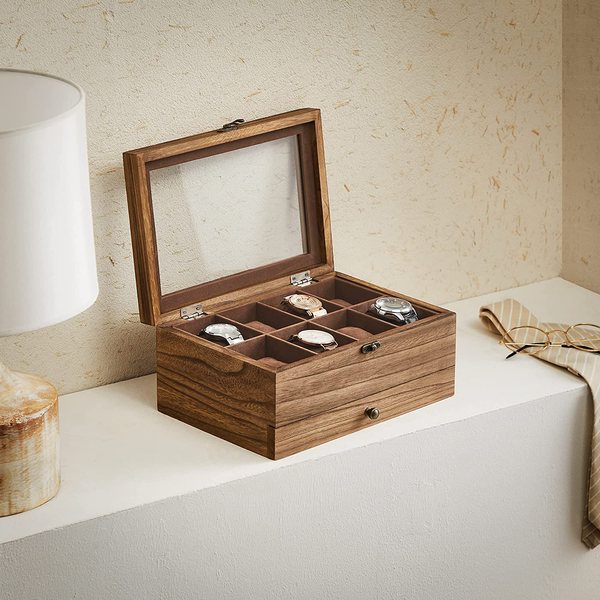 Uhrenbox Tosside - Paulownia massiv / Samt - Braun
