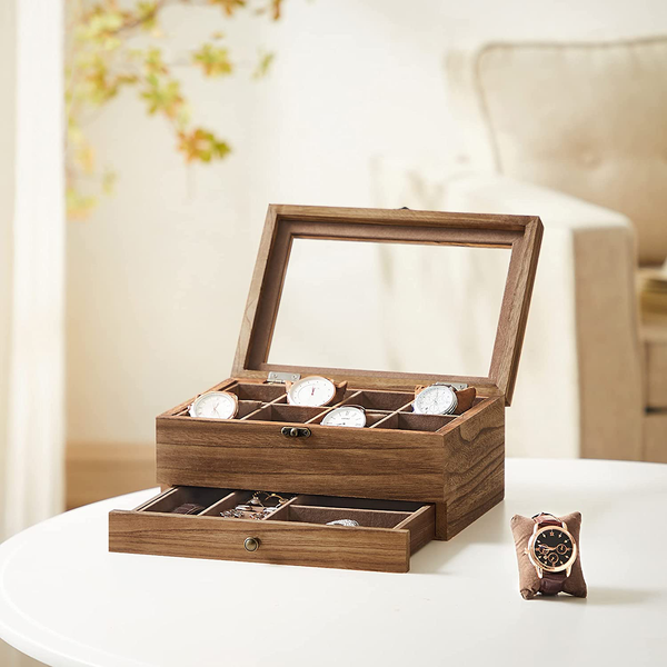 Uhrenbox Tosside - Paulownia massiv / Samt - Braun