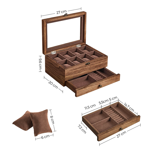 Uhrenbox Tosside - Paulownia massiv / Samt - Braun