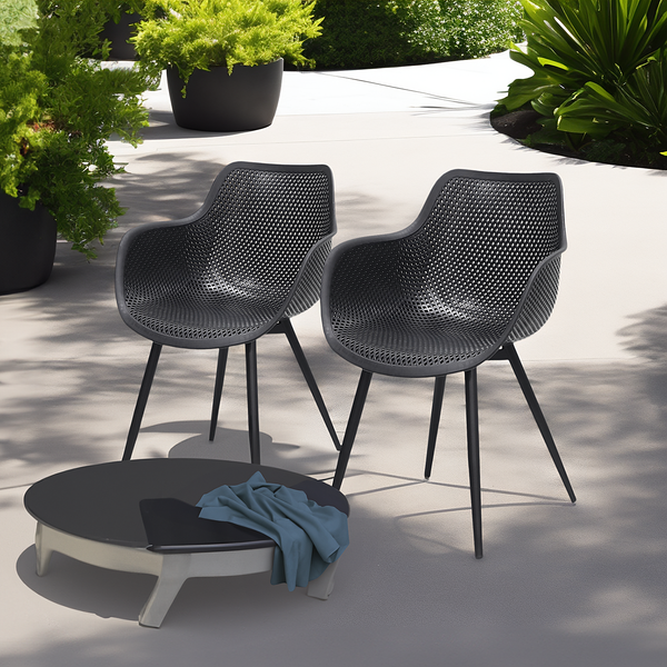 Gartenstuhl Pero aus Kunststoff 2er-Set - Stahl / Polypropylen - Schwarz