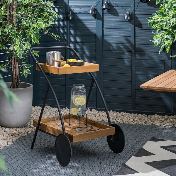 Gartenservierwagen Rolly - Teilmassivholz Akazie / Aluminium - Braun