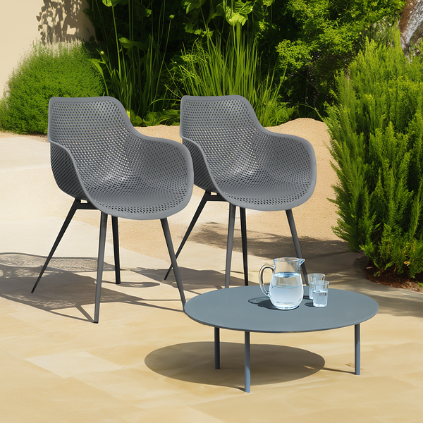 Gartenstuhl Pero aus Kunststoff 2er-Set - Stahl / Polypropylen - Grau