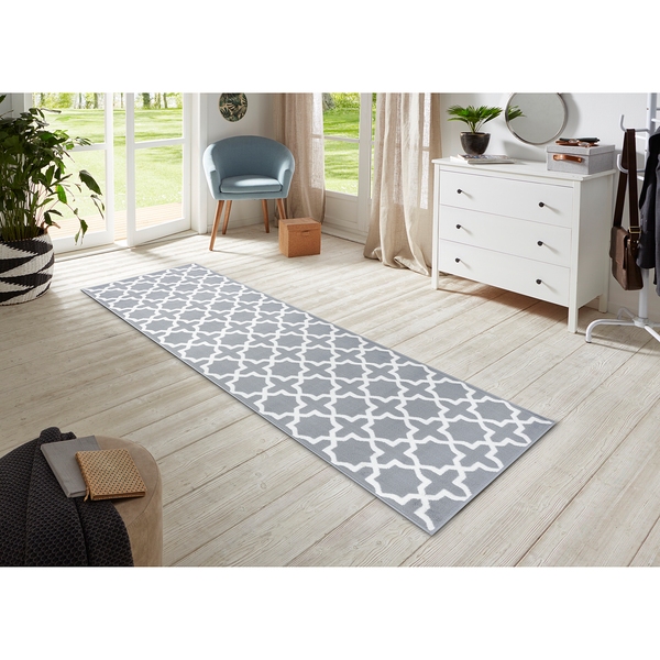 Läufer Glam - Polypropylen / Jute - Weiß / Hellgrau - 80 x 350 cm