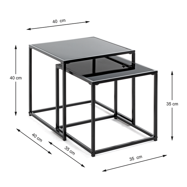 Beistelltisch Cerney 2er-Set - Glas / Metall - Schwarz