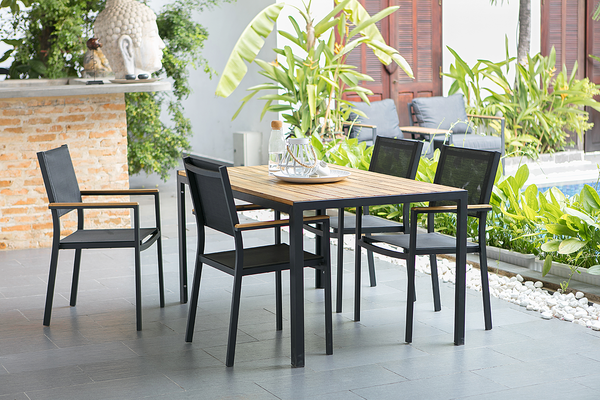 Gartenstuhl Daly mit Gitterstoff 2er-Set - Textilene / Aluminium - Schwarz