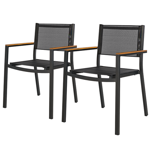Gartenstuhl Daly mit Gitterstoff 2er-Set - Textilene / Aluminium - Schwarz