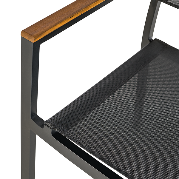 Gartenstuhl Daly mit Gitterstoff 2er-Set - Textilene / Aluminium - Schwarz