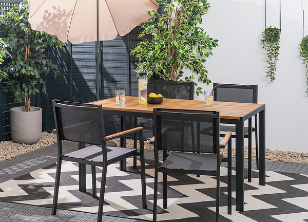Gartenstuhl Daly mit Gitterstoff 2er-Set - Textilene / Aluminium - Schwarz