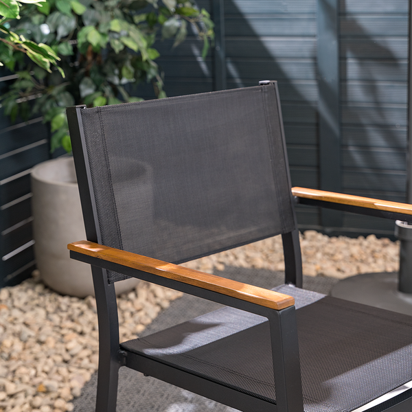 Gartenstuhl Daly mit Gitterstoff 2er-Set - Textilene / Aluminium - Schwarz