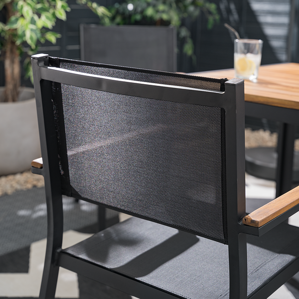 Gartenstuhl Daly mit Gitterstoff 2er-Set - Textilene / Aluminium - Schwarz