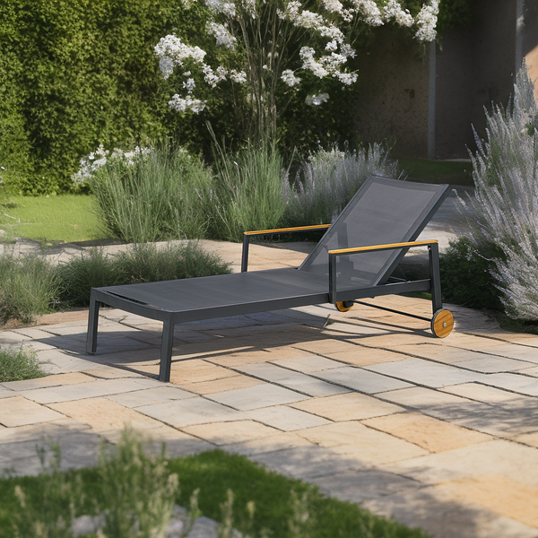 Gartenliege Daly mit Gitterstoff - Textilene / Aluminium - Schwarz / Braun