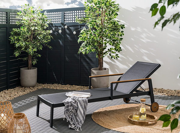 Gartenliege Daly mit Gitterstoff - Textilene / Aluminium - Schwarz / Braun