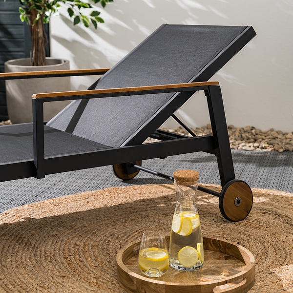 Gartenliege Daly mit Gitterstoff - Textilene / Aluminium - Schwarz / Braun
