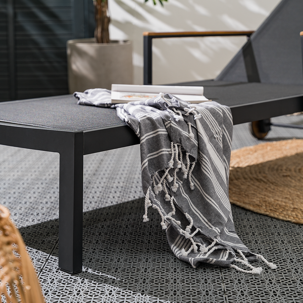 Gartenliege Daly mit Gitterstoff - Textilene / Aluminium - Schwarz / Braun