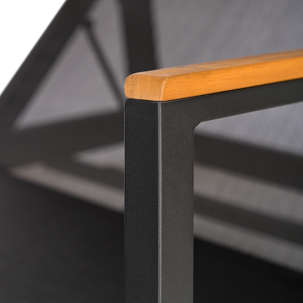 Gartenliege Daly mit Gitterstoff - Textilene / Aluminium - Schwarz / Braun