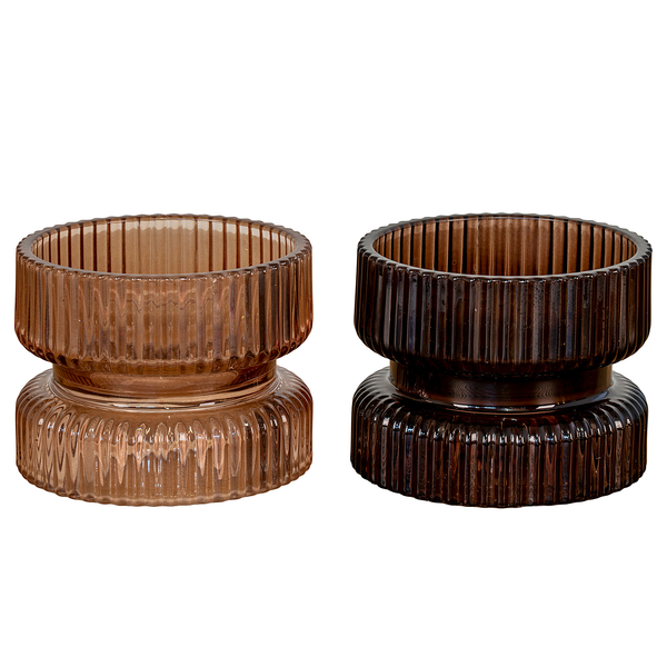 Teelichthalter Lidster (2-teilig) - Glas - Bernstein / Braun
