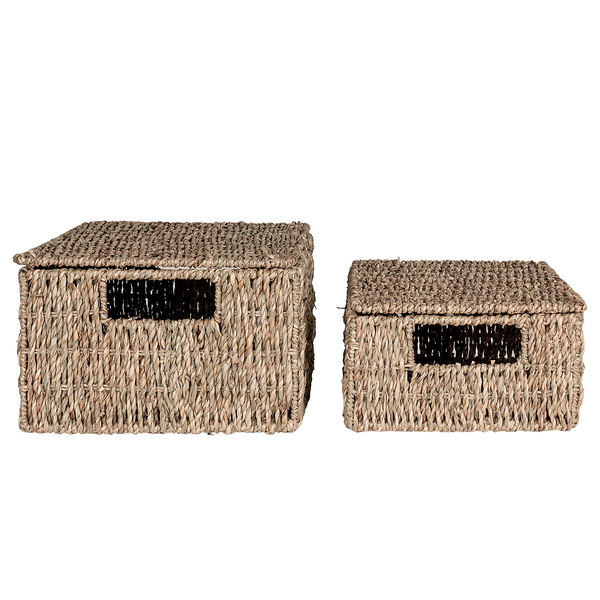 Korb Voneso mit Deckel 2er-Set - Seegras