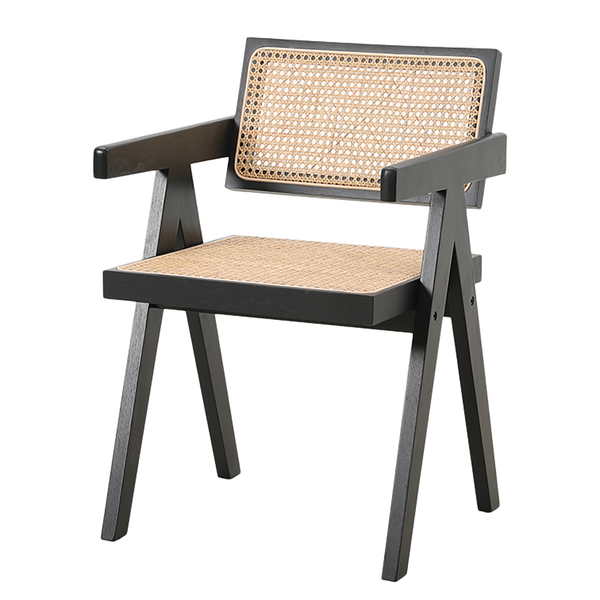 Armlehnenstuhl WALS mit Wiener Geflecht - Eiche massiv - Esche Schwarz
