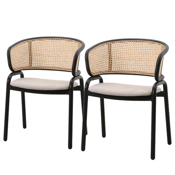 Armlehnenstuhl MATARO 2er-Set - Rattan & Webstoff / Eisen - Beige / Schwarz