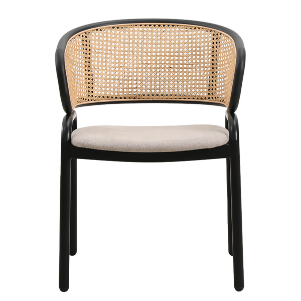 Armlehnenstuhl MATARO 2er-Set - Rattan & Webstoff / Eisen - Beige / Schwarz