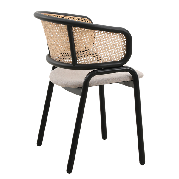 Armlehnenstuhl MATARO 2er-Set - Rattan & Webstoff / Eisen - Beige / Schwarz