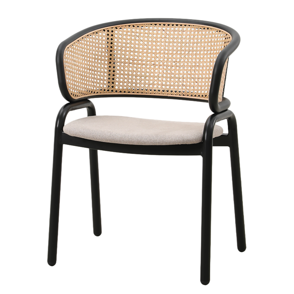 Armlehnenstuhl MATARO 2er-Set - Rattan & Webstoff / Eisen - Beige / Schwarz