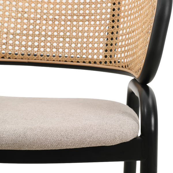 Armlehnenstuhl MATARO 2er-Set - Rattan & Webstoff / Eisen - Beige / Schwarz