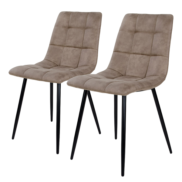 Esszimmerstuhl Molde (2er Set) - Mikrofaser - Hellbraun / Metall -Schwarz - Hellbraun
